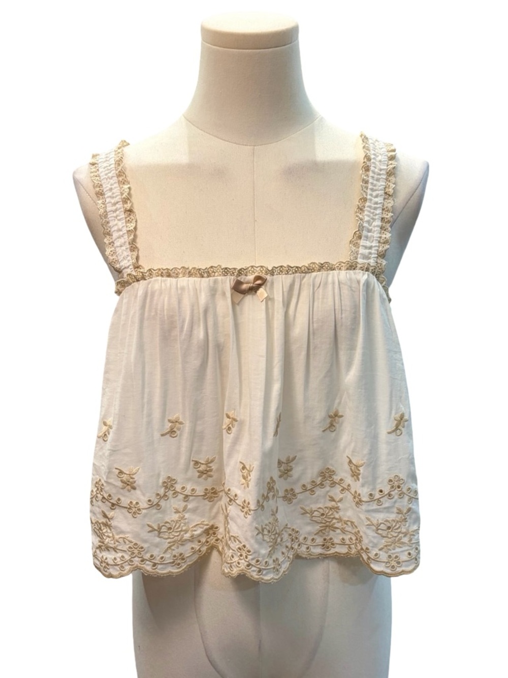 Reformation Broderie Anglaise Cream Eyelet Square-Neck Crop Top Size Small - Picture 2 of 9